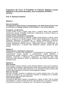 Programma del Corso di Probabilità ed Inferenza Statistica