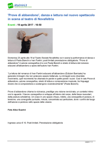 `Prove di abbandono`, danza e lettura nel nuovo spettacolo in scena