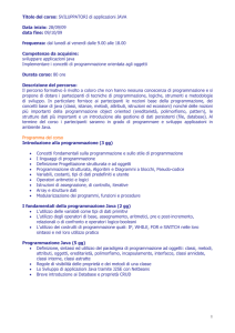 Titolo del corso: SVILUPPATORI di applicazioni JAVA Data inizio