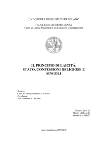 Il principio di laicità. Stato, confessioni religiose e singoli