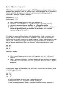 Esercizi di Genetica di popolazioni 1) Prendiamo in considerazione