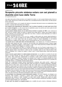 Scoperto piccolo sistema solare con sei pianeti a duemila anni luce