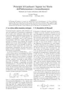 Principio di Landauer: legame tra Teoria dell`Informazione e