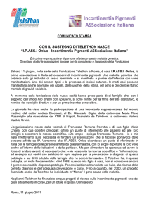 Comunicato Stampa Costituzione Associazione IPASSI Onlus