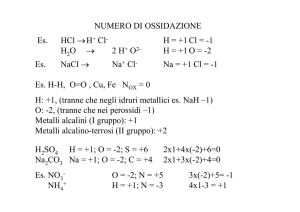 NUMERO DI OSSIDAZIONE Es. HCl →H H = +1 Cl =