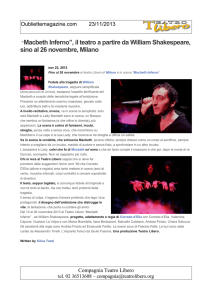 “Macbeth Inferno”, il teatro a partire da William Shakespeare, sino al