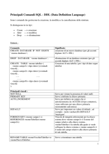 Principali comandi DDL e DML - Istituto Paritario Michelangelo
