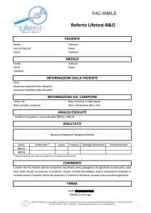 Referto Lifetest BRCA1/2: Analisi genetica tumore seno/ovaio