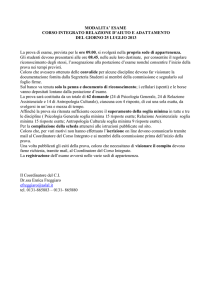 MODALITA` ESAME CORSO INTEGRATO RELAZIONE D`AIUTO E