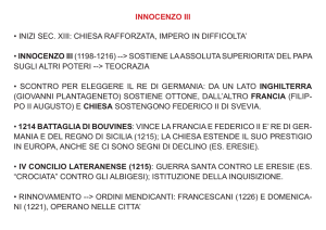 innocenzo iii • inizi sec. xiii: chiesa rafforzata, impero in difficolta