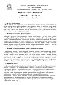 Programma DEFINITIVO del corso di PROBABILITA` E STATISTICA