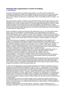 Patologia delle organizzazioni a rischio di mobbing