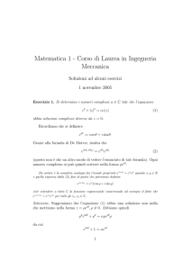 Matematica 1 - Corso di Laurea in Ingegneria Meccanica
