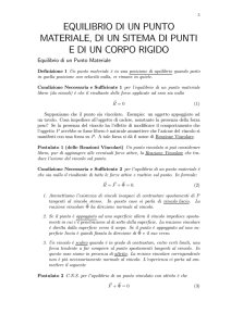 EQUILIBRIO DI UN PUNTO MATERIALE, DI UN SITEMA DI PUNTI E