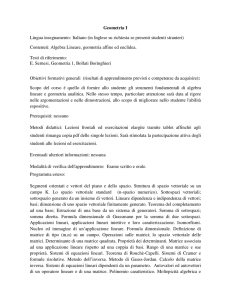Geometria I Lingua insegnamento: Italiano (in Inglese su richiesta