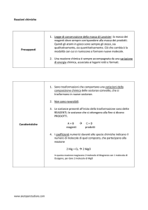 Reazioni chimiche Presupposti 1. Legge di conservazione della