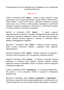 Programma dei Precorsi di Matematica per l