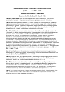 Programma del corso di Calcolo delle Probabilità e Statistica (6 CFU