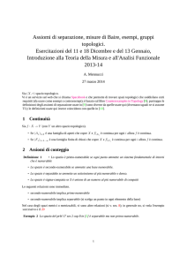 Assiomi di separazione, misure di Baire, esempi, gruppi topologici