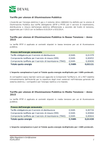 Tariffe per utenze di illuminazione pubblica - anno 2015