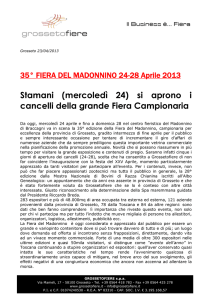 (mercoledì 24) si aprono i cancelli della grande Fiera Campionaria