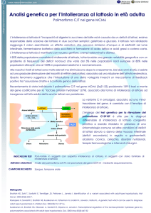 Analisi genetica per l`Intolleranza al lattosio in età adulta