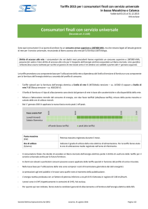 Tariffario 2015 per consumatori finali con servizio universale in