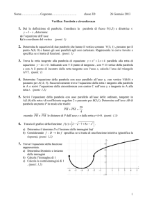 classe 3D 26 Gennaio 2013 Verifica: Parabola e circonferenza 1. Dai