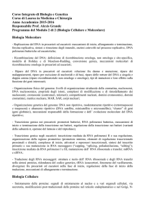 PROGRAMMA del corso di “BIOLOGIA E GENETICA GENERALE”
