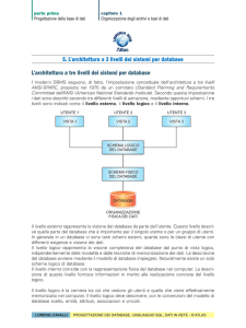 5. L`architettura a 3 livelli dei sistemi per database L`architettura a tre