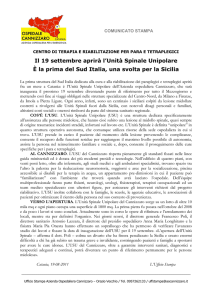 Il 19 settembre aprirà l`Unità Spinale Unipolare È la prima del Sud
