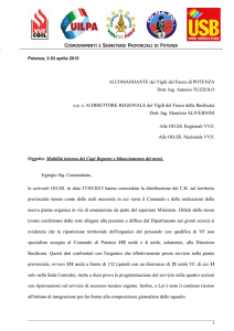 Al COMANDANTE dei Vigili del Fuoco di POTENZA Dott. Ing