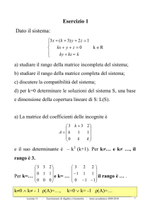 Esercizio 1 Dato il sistema