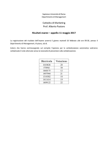 Cattedra di Marketing Prof. Alberto Pastore Risultati esame