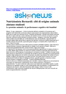 Nutrizionista Bernardi: cibi di origine animale aiutano studenti