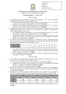 Economia politica – 11 luglio 2016 Microeconomia