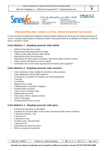 PROGRAMMA DEL CORSO ACCESS: PROGETTAZIONE DATABASE