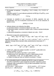 1) Si consideri la reazione: 2 Ca3(PO4)2 + 10 C + 6 SiO2 → P4 + 10