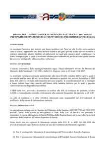 Protocollo Operativo per le meningiti batteriche contagiose
