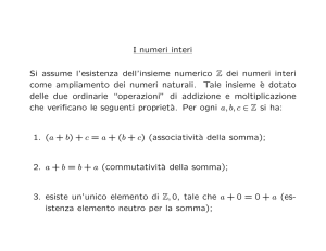 I numeri interi Si assume l`esistenza dell`insieme numerico Z dei