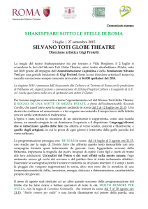 Comunicato stampa Globe Theatre 2015