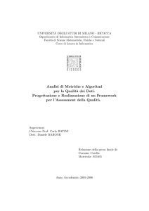 Analisi di Metriche e Algoritmi per la Qualit`a dei Dati. Progettazione