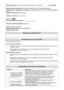 programma Statistica metodologica e piani sperimentali