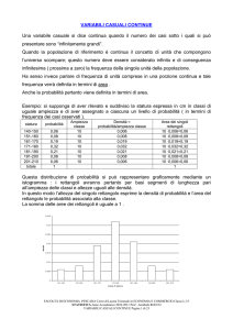 LEZIONI ED ESERCITAZIONI VARIABILI CASUALI CONTINUE