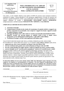 nota informativa su aids ed altre infezioni trasmissibili con il sangue