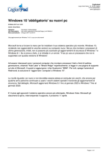 Cagliari Pad - Windows 10 `obbligatorio` su nuovi pc