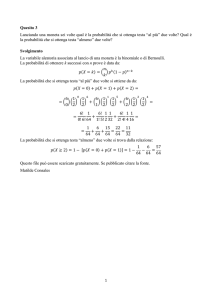Quesito 3 Lanciando una moneta sei volte qual è la probabilità che