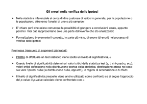 Gli errori nella verifica delle ipotesi