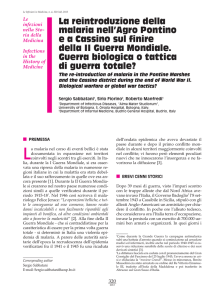 La reintroduzione della malaria nell`Agro Pontino ea