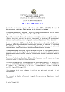Bando corso di approfondimento Excel per l`analisi dei dati